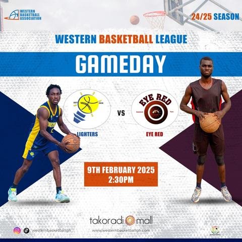 Join us this Sunday for another exciting round of the Western Basketball League at the Takoradi Mall! First game features Lighters BC vs Eye Red Jump 