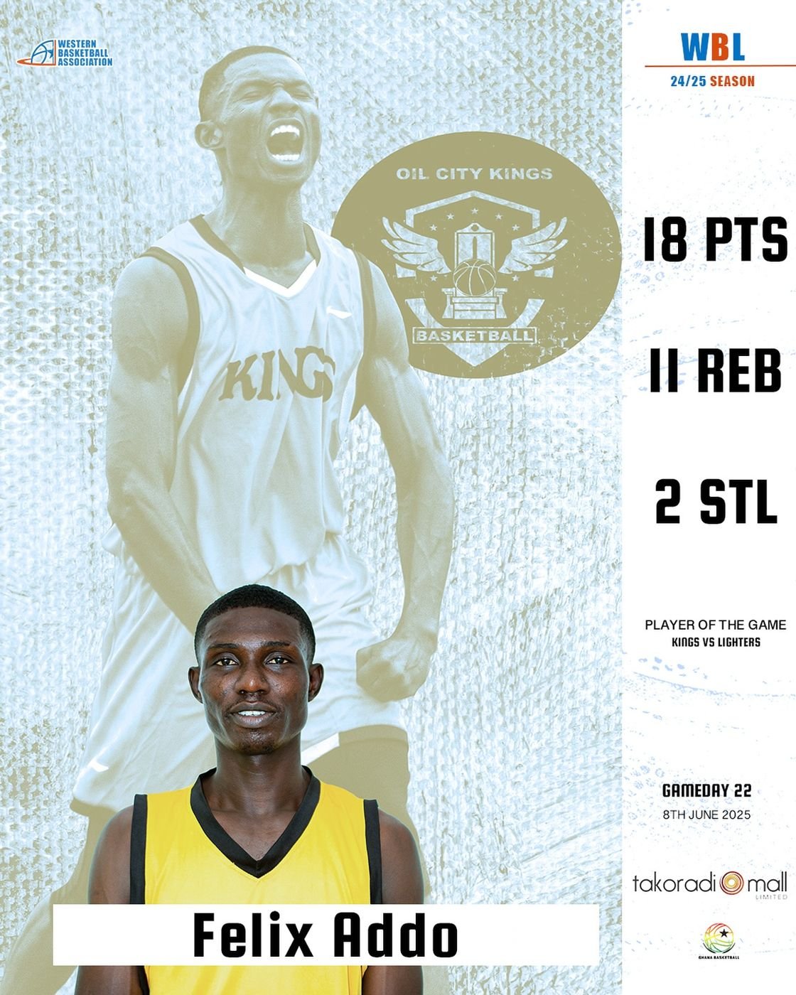 PLAYER OF THE GAME 🎖️ Felix Addo delivered a stellar performance in Oil City Kings’ final game of the season, leading his team to a dominant win over 