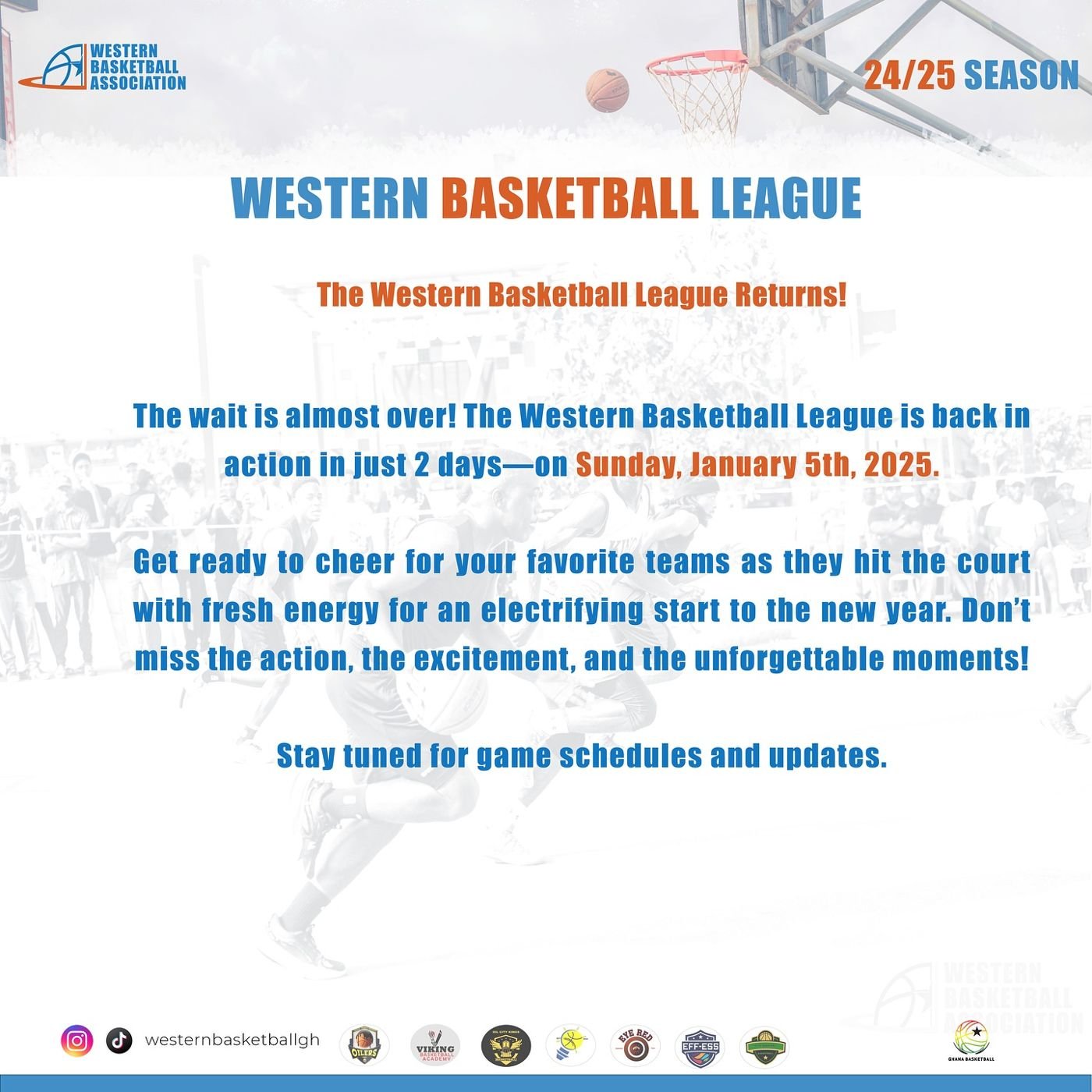 The Western Basketball League Returns! 🏀 Catch us at The Takoradi Mall this Sunday for another exciting round of games to kickstart the new year.