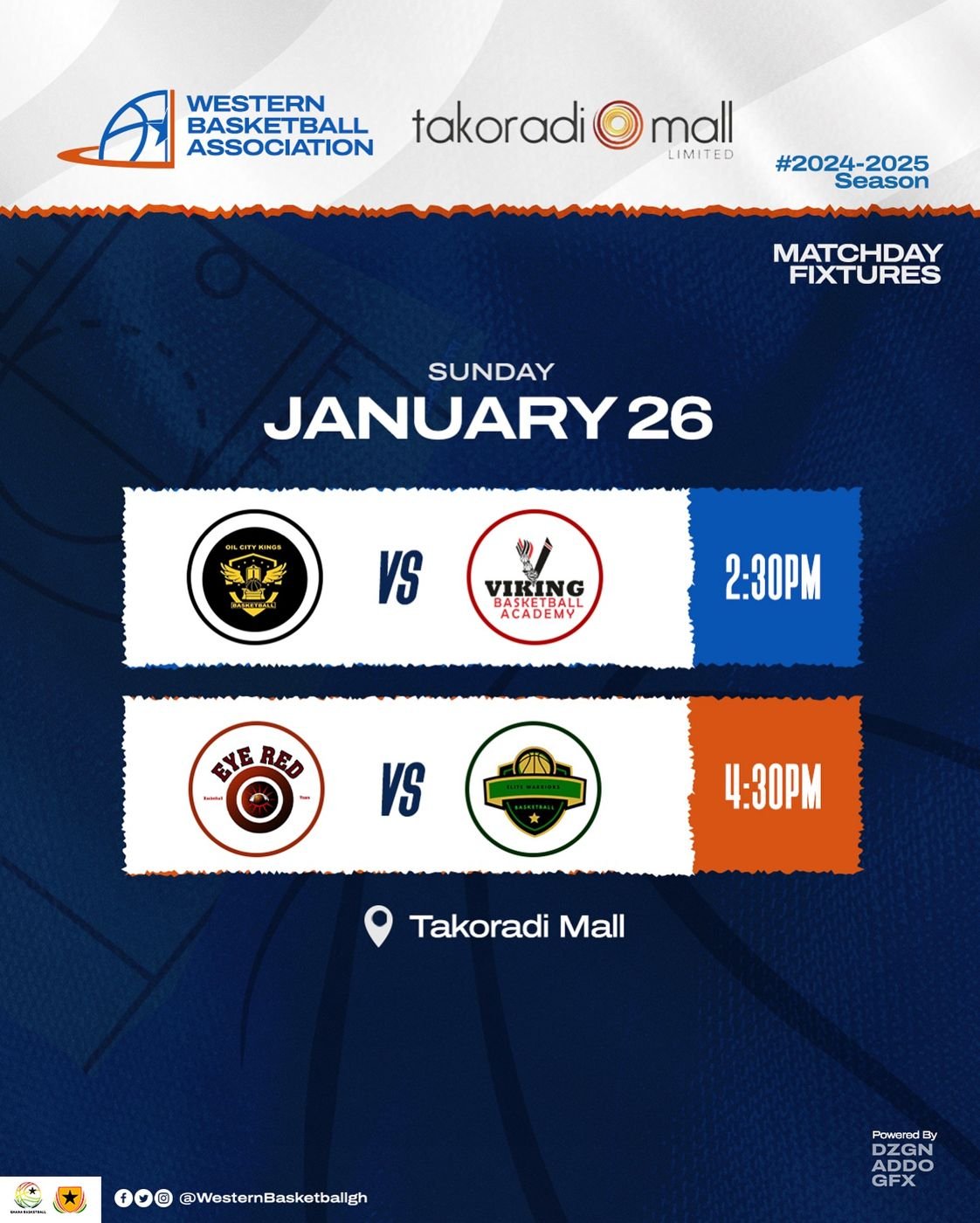 Join us this Sunday for another exciting round of the Western Basketball League at the Takoradi Mall! First game features Last Season’s Runners Up Oil