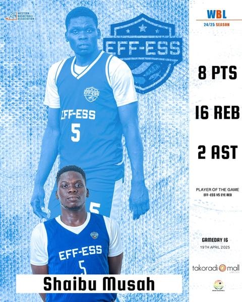 🏀🔥 Player of the Game! Shaibu Musah owned the boards with 8 points, 16 rebounds, and 2 assists, showcasing hustle and heart on both ends of the court!