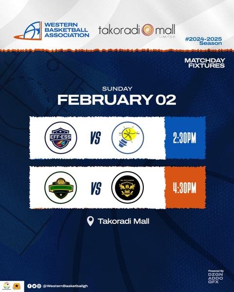 Join us this Sunday for another exciting round of the Western Basketball League at the Takoradi Mall! First game features Eff-Ess vs Lighters BC