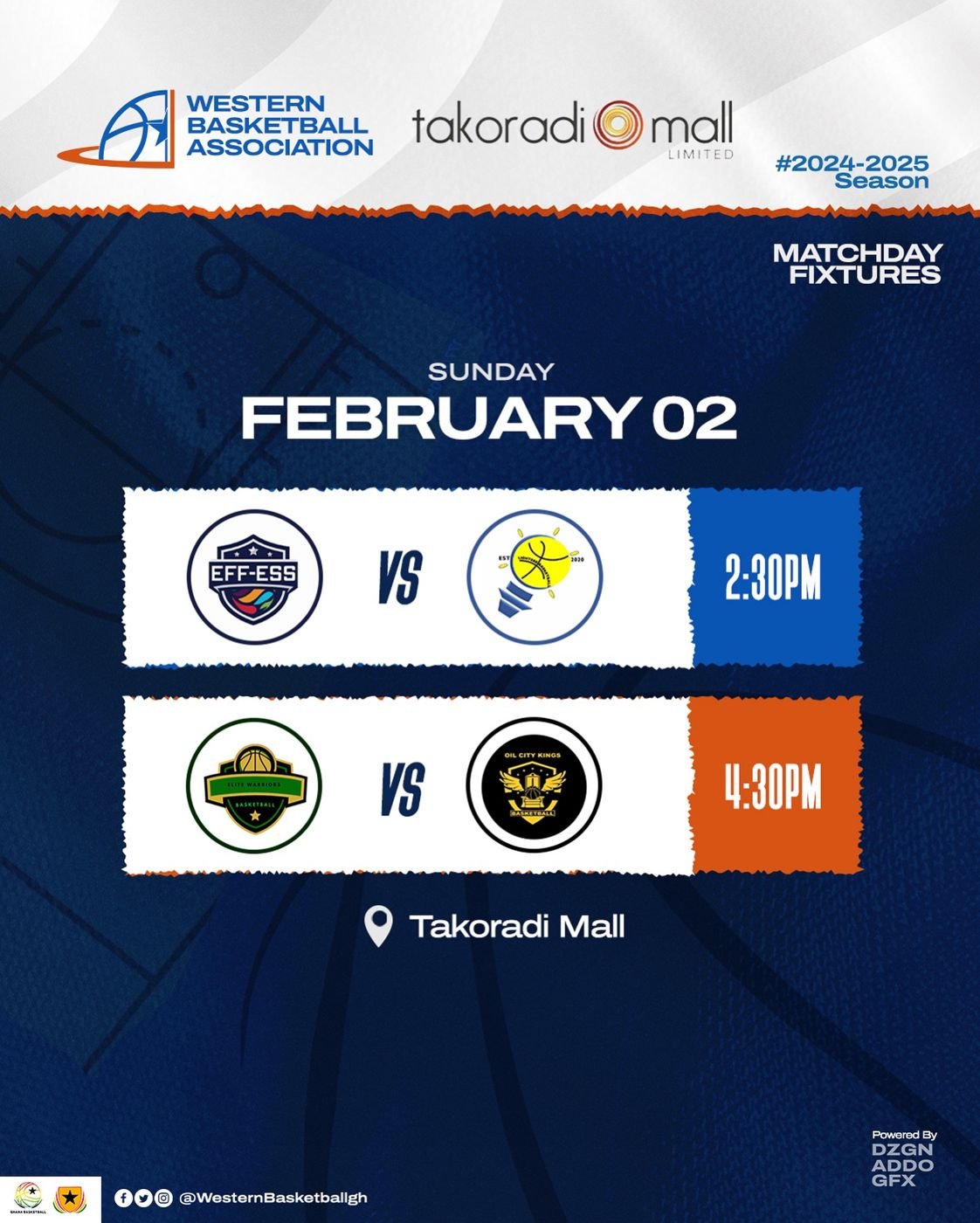 Join us this Sunday for another exciting round of the Western Basketball League at the Takoradi Mall! First game features Eff-Ess vs Lighters BC