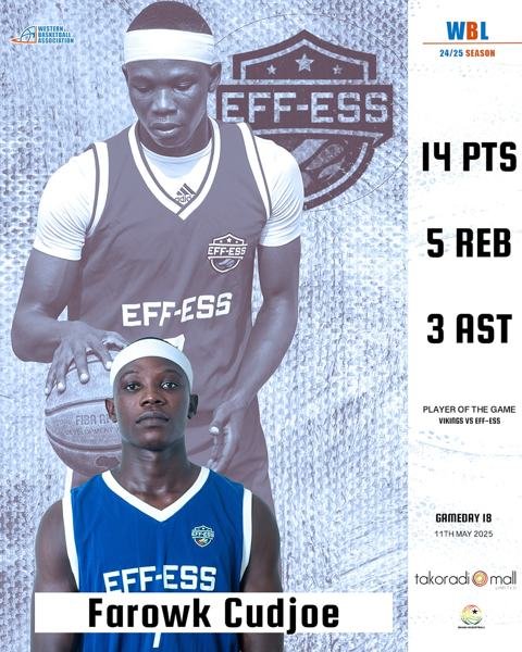 🏀 Farowk Cudjoe Stands Tall for Eff-Ess! In a tight GameDay 18 clash against Vikings, Farowk Cudjoe led the charge for Eff-Ess with 14 points, 5 rebou