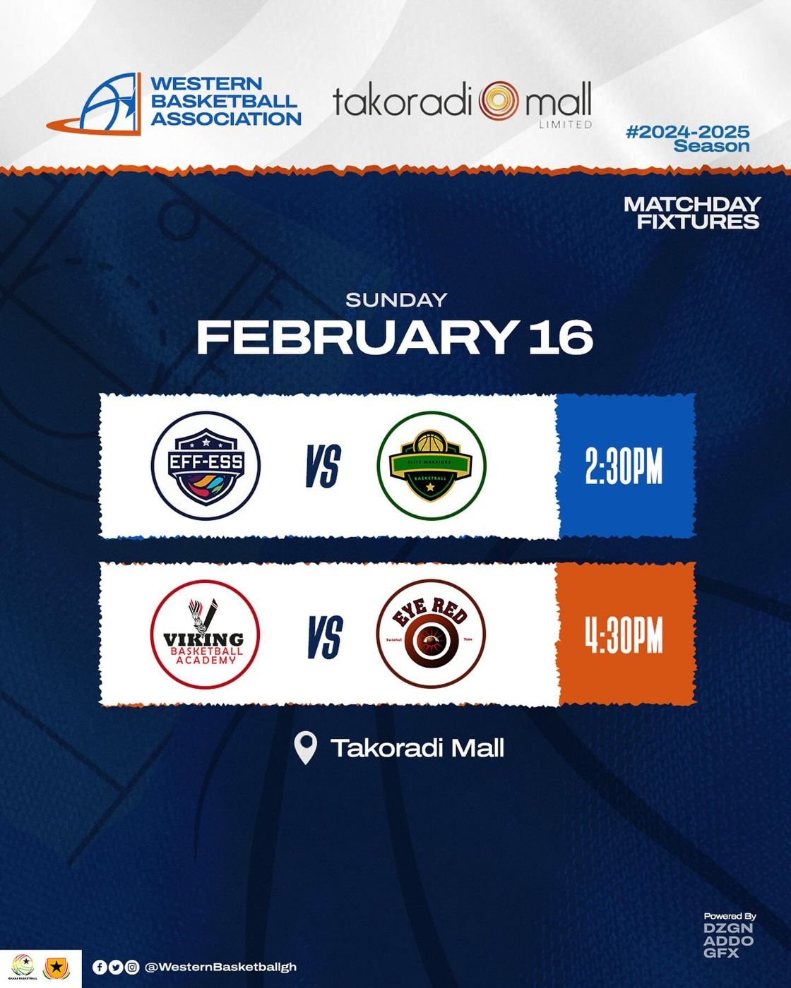 Join us this Sunday for another exciting round of the Western Basketball League at the Takoradi Mall! First game features Eff-Ess Vs Elite Warriors