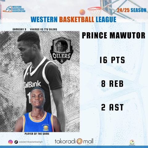 Prince Mawutor shines on the court! 🏀🔥 With 16 points, 8 rebounds, and 2 assists, he led the charge for TTU Oilers and earned Player of the Game honor
