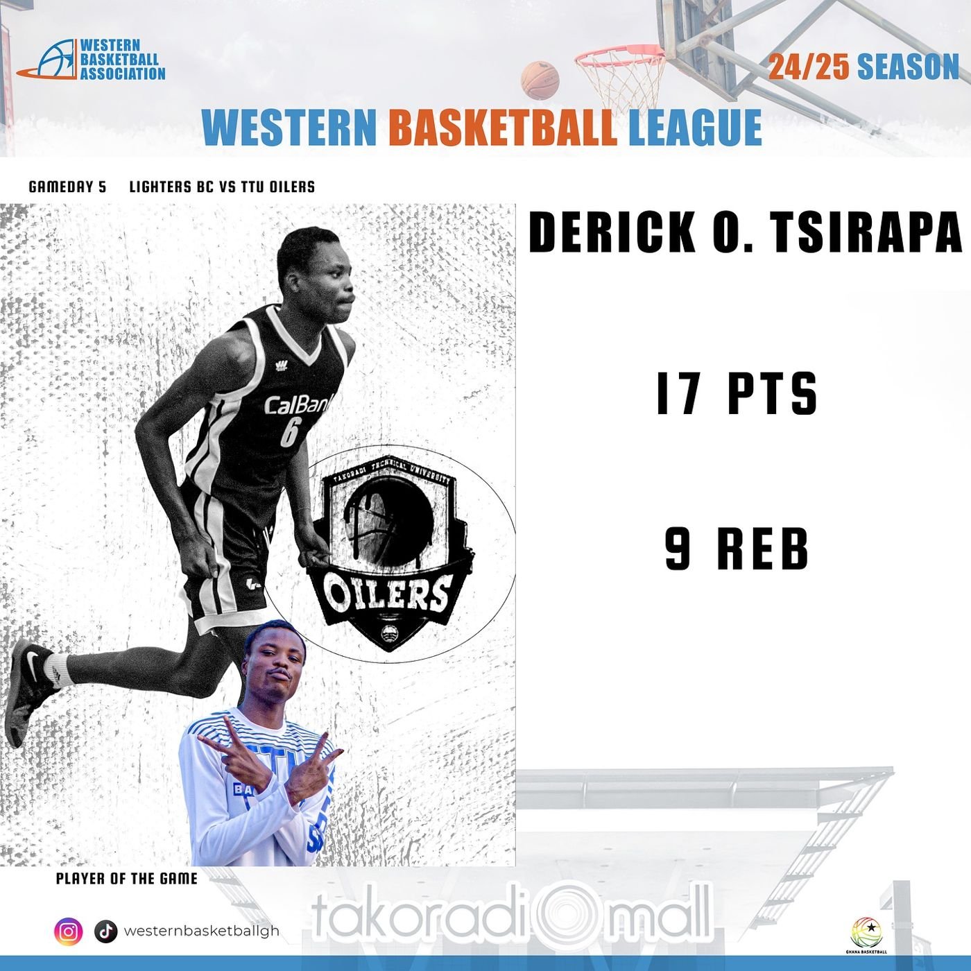 Derick Otu Tsirapa of TTU Oilers delivers big! 💪 With 17 points and 9 rebounds, he earned Player of the Game honors in last Sunday’s Lighters BC vs