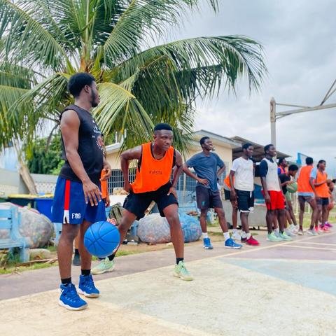Scenes from Camp Day 2 of the @westernbasketballgh Players clinic .