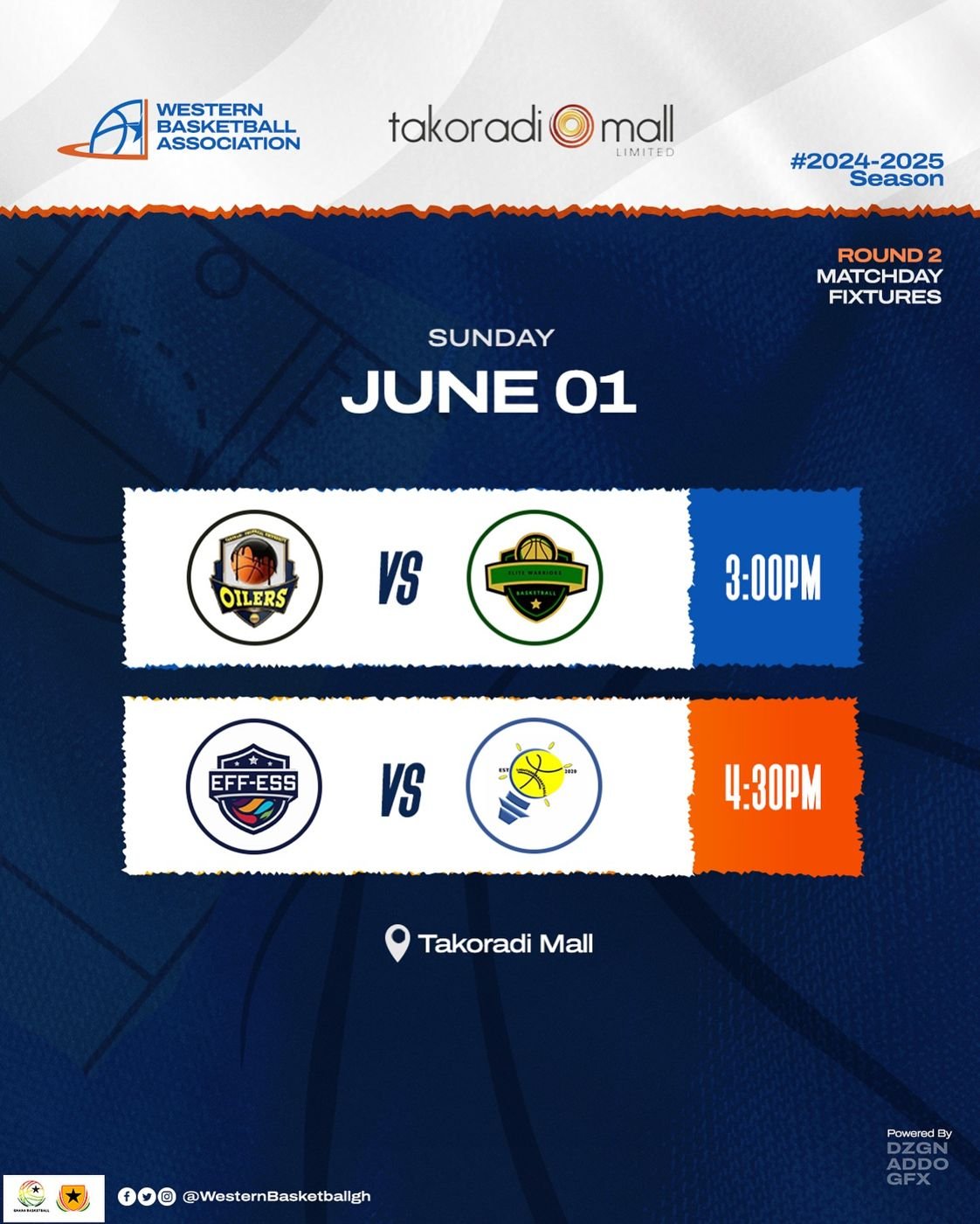 🔥 WBA GameDay 21 – Sunday Hoops at Takoradi Mall! 🏀 Two exciting matchups lined up this Sunday as the Western Basketball League action continues! 🕒 3: